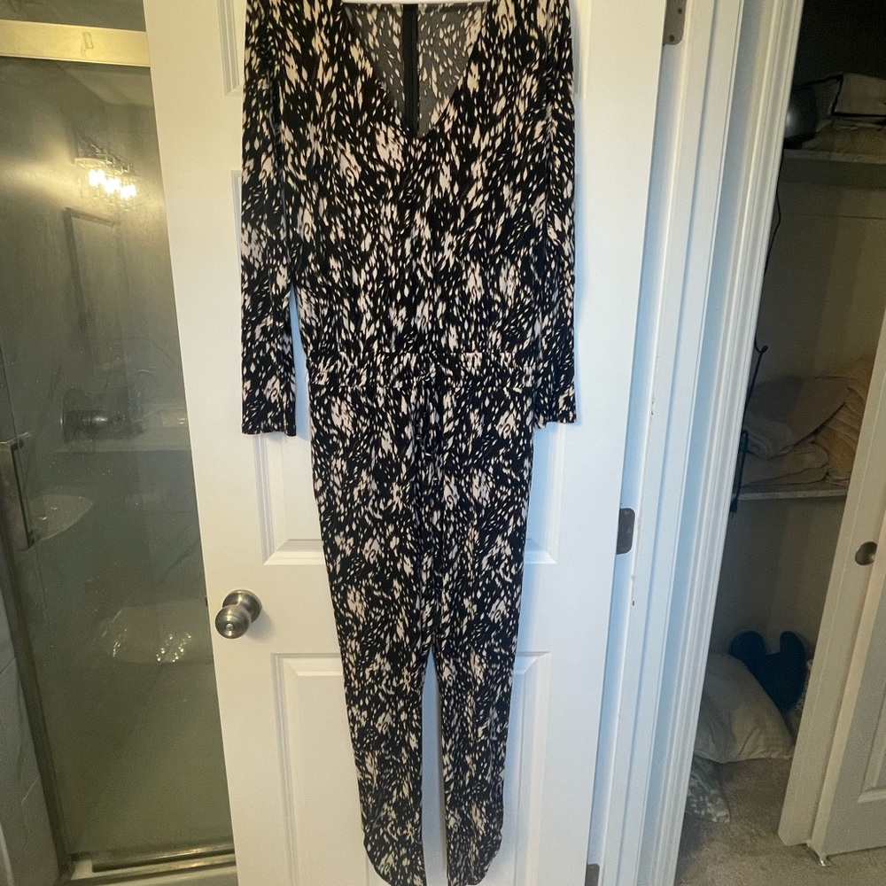 Veronica M Black and White Patterned Jumpsuit